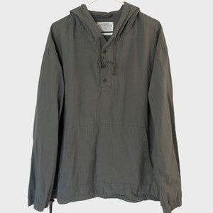 REI Trailsmith Woven Pullover Hoodie Mens XL Gray Adjustable Quarter Button Hood